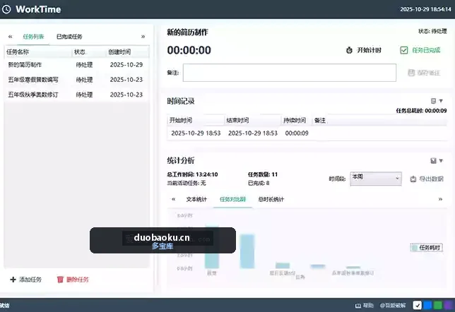 WorkTime 记录工作时间并分类统计工具 界面截图