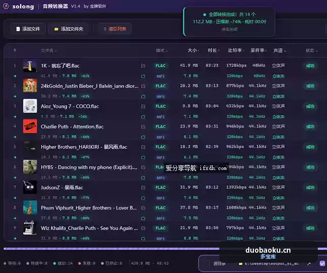 solong音频转换器v3.5 支持21种输出音频格式-1620 界面截图
